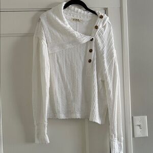 We The Free White Button-Detail Hoodie